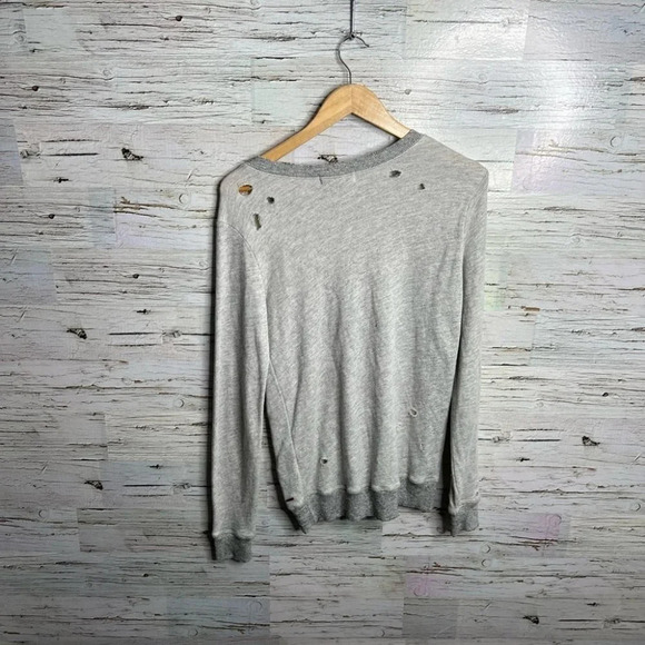n:PHILANTHROPY Gray  distressed lace up Slouchy Sweatshirt sweater size small - Picture 9 of 9